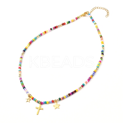 Glass Seed Beaded Necklaces NJEW-JN03723-1
