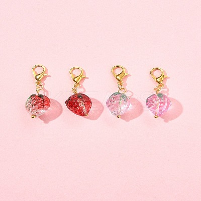 4Pcs 2 Styles Handmade Lampwork Strawberry Pendant Decorations HJEW-FS00041-01-1