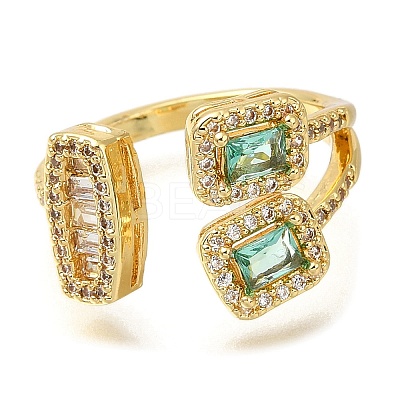 Rack Plating Brass Micro Pave Cubic Zirconia Open Cuff Rings for Women RJEW-M022-04G-01-1