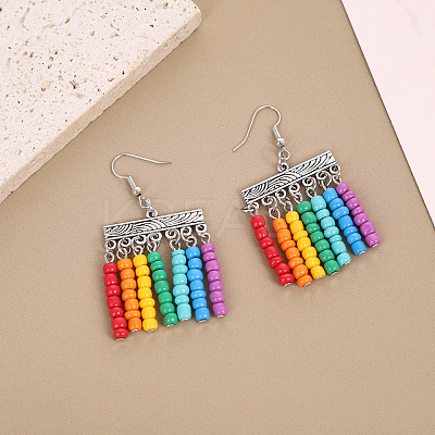 Bohemian Style Alloy Plastic Seed Beaded Chandelier Earrings FS-WG3BE3B-03-1
