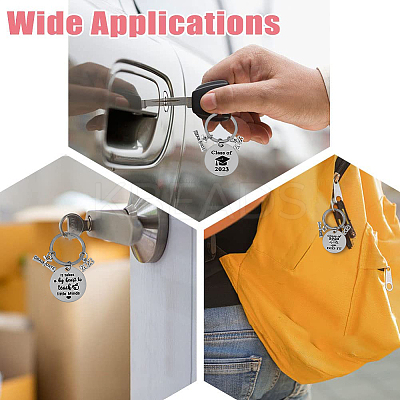 5Pcs 5 Style Class of 2023 Graduation Gifts Stainless Steel Keychain KEYC-FH0001-32B-1