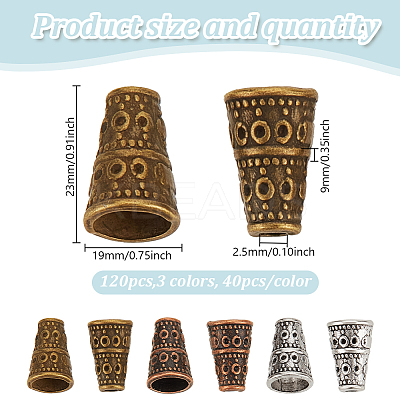 120Pcs 3 Colors Tibetan Style Alloy Bead Cone FIND-GO0003-34-1