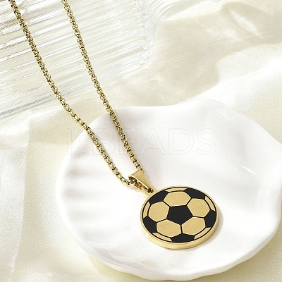 201 Stainless Steel Black Enamel Football Pendant Box Chain Necklaces NJEW-H055-05G-1