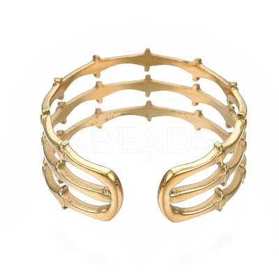304 Stainless Steel Bamboo Shape Open Cuff Ring RJEW-T023-04G-1