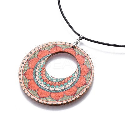 Wood Pendant Necklaces NJEW-JN02326-M-1