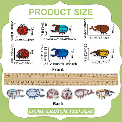 30Pcs 6 Styles Ladybug Embroidery Sew on Cloth Patches PATC-FG0003-45-1