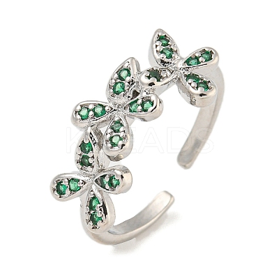 Flower Rack Plating Brass Micro Pave Cubic Zirconia Open Cuff Rings for Women RJEW-N047-01P-05-RS-1
