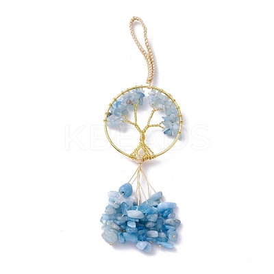 Wire Wrapped Chips Natural Aquamarine Big Pendant Decorations HJEW-H057-03B-1