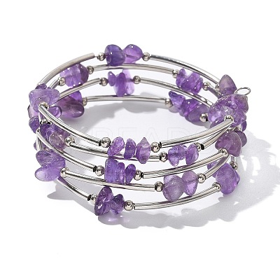 Natural  Amethyst Chip Warp Bracelets BJEW-JB01517-02-1
