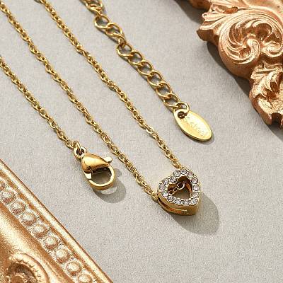 304 Stainless Steel Crystal Rhinestone Pendant Cable Chain Necklaces for Women NJEW-C062-01G-G-1