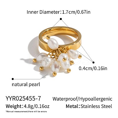 304 Stainless Steel with Natural Freshwater Pearl Finger Rings for Women AG0795-1