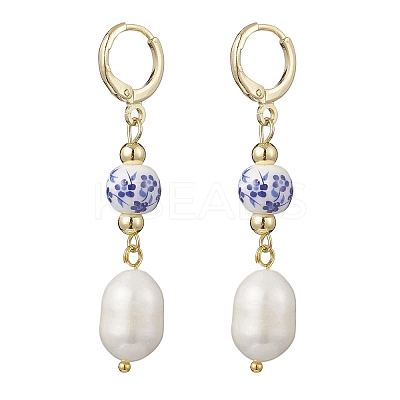 Brass Oval Leverback Earrings EJEW-JE06735-1