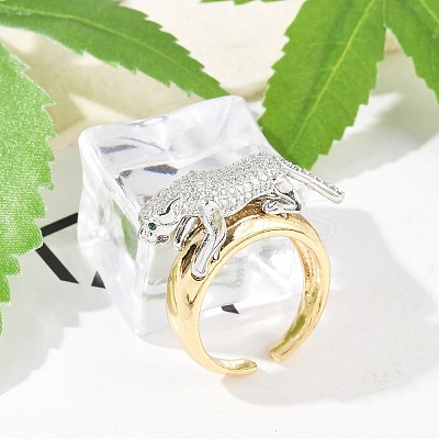 Brass Micro Pave Clear Cubic Zirconia Cuff Rings for Women Men RJEW-Z080-02GP-01-1