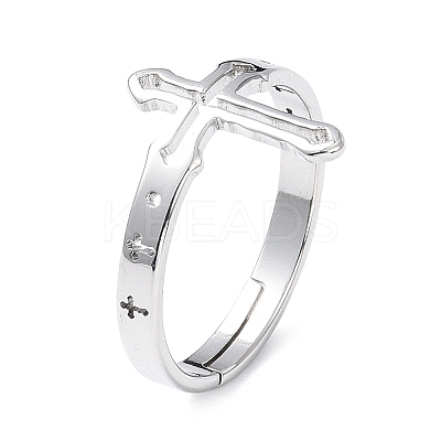 Non-Tarnish 304 Stainless Steel Hollow Out Cross Adjustable Ring for Women RJEW-I097-05P-1