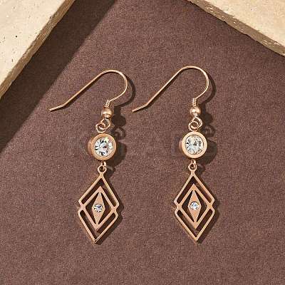 304 Stainless Steel Rhombus Dangle Earrings EJEW-Z129-12G-03-1