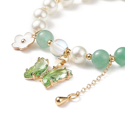 4Pcs 4 Style Round Natural Mixed Gemstone & Shell Pearl Beaded Stretch Bracelets Set BJEW-TA00191-1