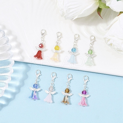 8Pcs Alloy & Glass Angel Pendant Decoratons HJEW-JM04207-03-1