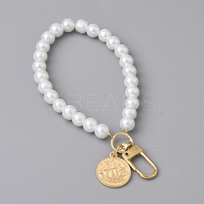Glass Pearl DIY Keychains AJEW-WH0289-77-1