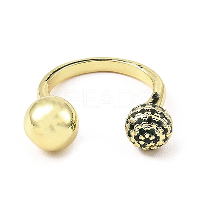 Cubic Zirconia Round with Flower Open Cuff Ring RJEW-H218-01G-03-1