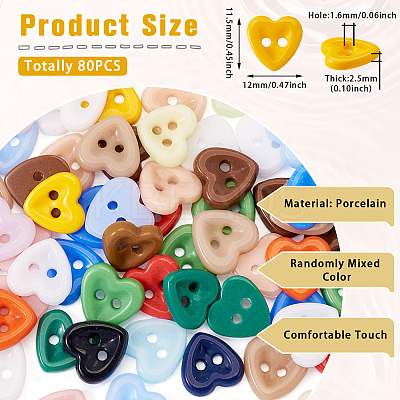 80Pcs 2-Hole Porcelain Buttons PORC-PJ0001-02E-1