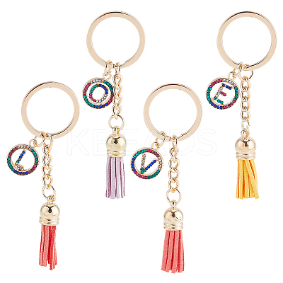 4Pcs 4 Styles Alloy Colorful Rhinestone Keychain KEYC-WR0001-25-1