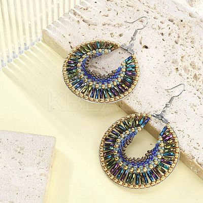 Glass Seed Braided Flat Round Dangle Earrings EJEW-MZ00062-02-1