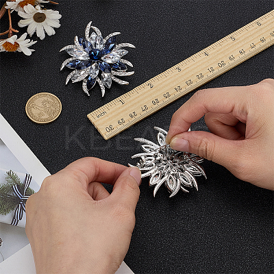 2Pcs Flower Glass Rhinestone Brooches JEWB-FG0001-50-1