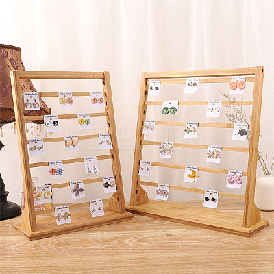 6-Tier Bamboo Earring Display Card Organizer Holder EDIS-WH0021-27-1
