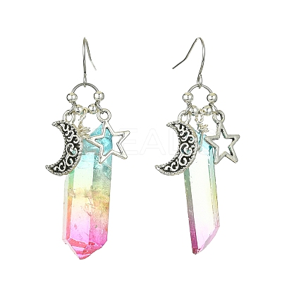 Dyed Natural Quartz Crystal Bullet Dangle Earrings EJEW-JE05521-1