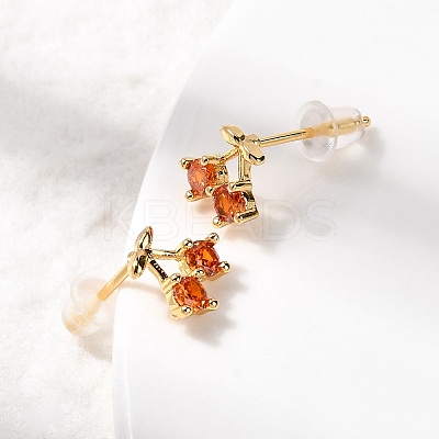 Cherry Brass Micro Pave Cubic Zirconia Stud Earrings EJEW-P331-08G-1