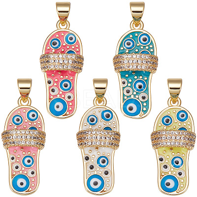5Pcs 5 Colors Brass Micro Pave Clear Cubic Zirconia Pendants ZIRC-BBC0001-88-1