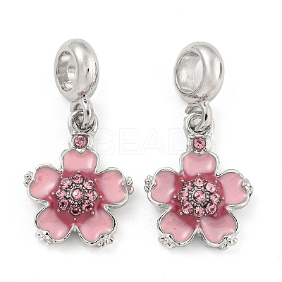 Rack Plating Alloy Enamel Peach Blossom Flower European Dangle Charms FIND-B034-13P-1