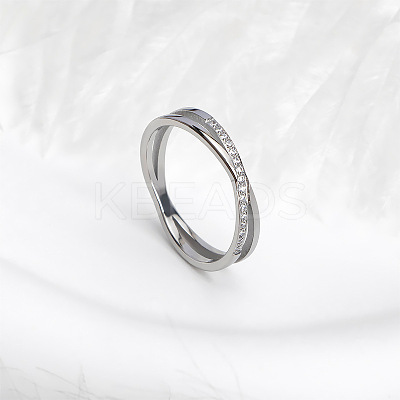 304 Stainless Steel Micro Pave Clear Cubic Zirconia Finger Rings for Women FS-WG1B662-05-1