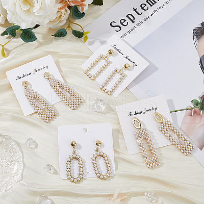 4 Pairs 4 Style Golden Alloy Geometry Dangle Stud Earrings with Plastic Imitation Pearl Beaded for Women EJEW-FI0002-57-1