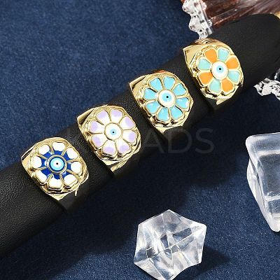 Brass Enamel Cuff Rings for Women RJEW-L113-032G-1