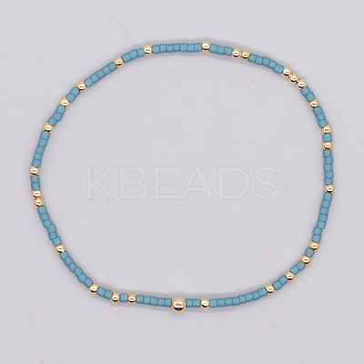 Bohemian Style Rainbow Glass & Brass Beaded Handmade Fashion Women's Bracelet QD2599-12-1