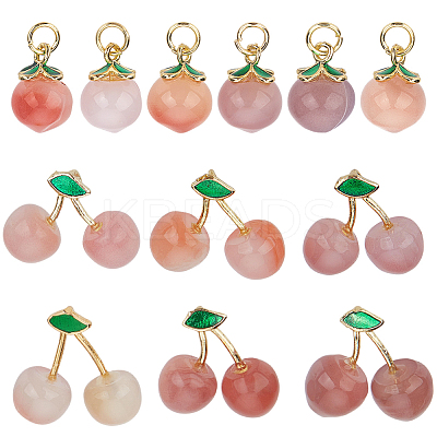 12Pcs 2 Styles Natural Agate Peach and Cherry Pendants G-OC0005-92-1