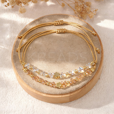 2Pcs Brass & Glass Beads Braided Bead Bracelets for Women IU7406-1-1