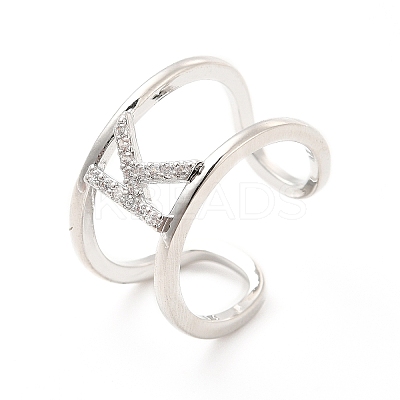 Clear Cubic Zirconia Initial Letter Open Cuff Ring RJEW-A012-01P-K-1