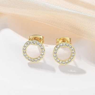 Brass Micro Pave Clear Cubic Zirconia Stud Earrings EJEW-M076-01G-01-1