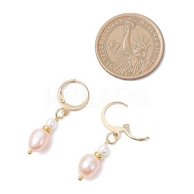 Oval Brass Natural Freshwater Pearl Leverback Earrings EJEW-JE06815-1