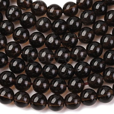 Natural Smoky Quartz Round Beads Strands X-G-E329-6mm-38-1