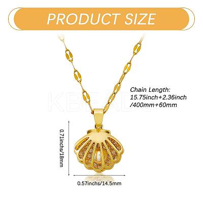Seashell Pearl Necklace Clear Cubic Zirconia Shell Cage Dangle Necklace Summer Scallop Choker Charm Stainless Steel Jewelry for Women Beach JN1114A-1
