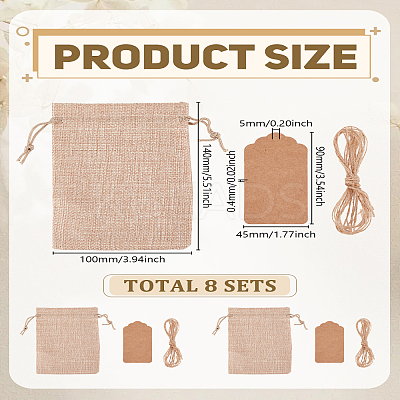 8Pcs Rectangle Burlap Packing Pouches Drawstring Bags ABAG-LP0001-76-1