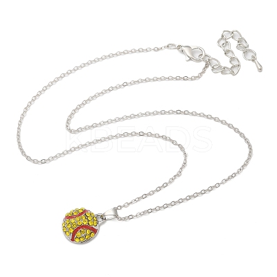 Zinc Alloy Sunflower Rhinestone Sport Ball Pendant Cable Chain Necklaces NJEW-U024-01P-01-1