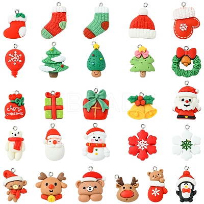 26Pcs 26 Styles Christmas Theme Opaque Resin Pendants RESI-FS0001-74-1