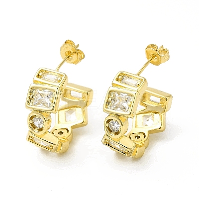 Clear Cubic Zirconia Round Stud Earrings EJEW-H092-07G-1