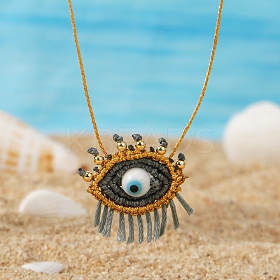 Woven Cord Glass Eye Pendant Women's Necklaces EY5817-1
