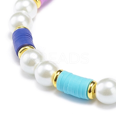 Polymer Clay Heishi & Glass Pearl & Brass Beaded Stretch Bracelet for Women BJEW-JB08754-1