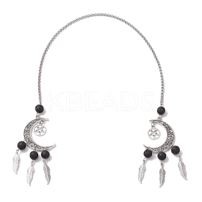 Moon with Feather Alloy Pendant Decorations HJEW-JM02298-01-1